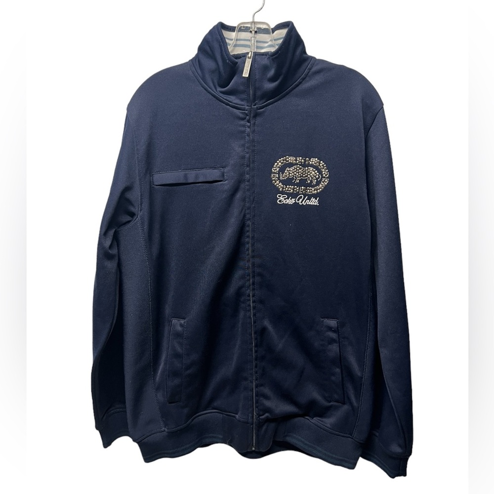 Ecko Unltd Track Jacket Full Zip Mens Size small Navy Blue studded Logo small
